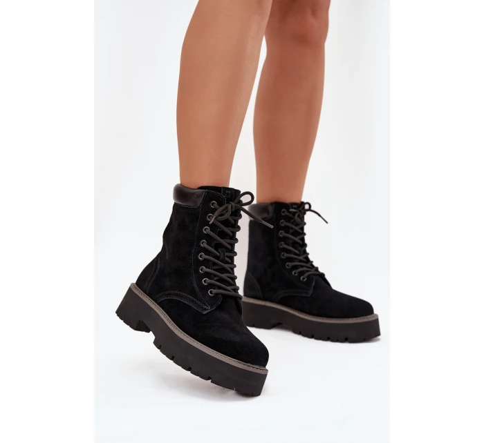 Semišové workery dámské s šněrováním Big Star SS274791 Černé