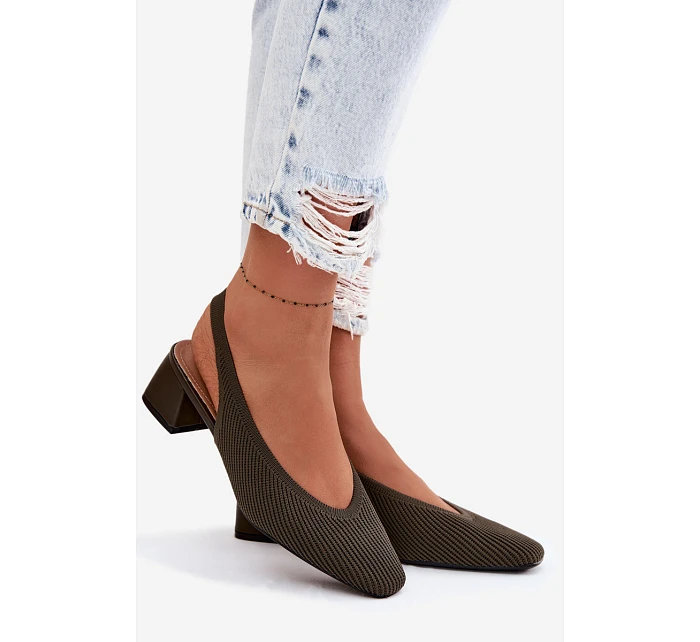 Materiálové dámské sandály na podpatku tmavě zelené model 22102914 - Boto Materiálové dámské sandály na podpatku tmavě zelené model 22102914 - Boto