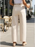 Dámské kalhoty s vysokým pasem a záševky béžové FashionStreet UY2900 Dámské kalhoty s vysokým pasem a záševky béžové FashionStreet UY2900