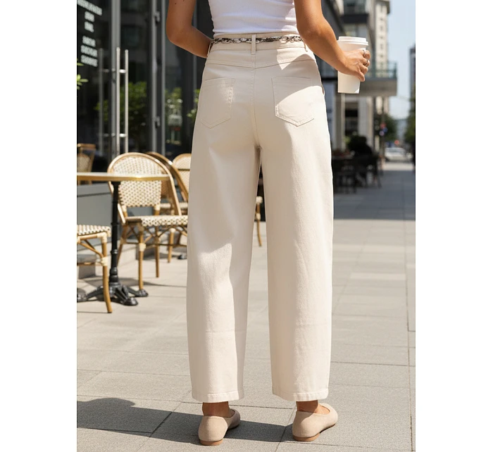 Dámské kalhoty s vysokým pasem a záševky béžové FashionStreet UY2900 Dámské kalhoty s vysokým pasem a záševky béžové FashionStreet UY2900