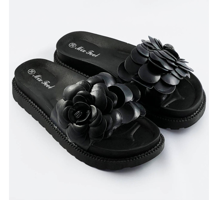 Černé dámské pantofle s květinou (CM-41)