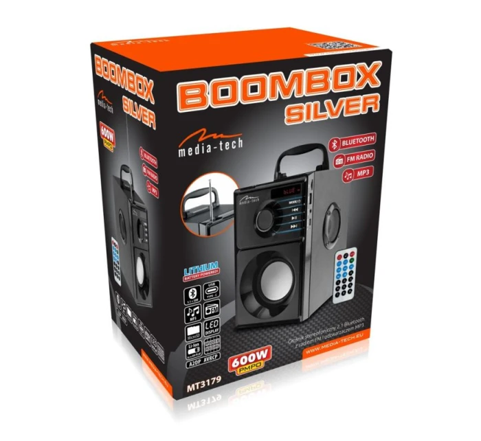 MEDIA-TECH BEZDRÁTOVÝ REPRODUKTOR BOOMBOX STŘÍBRNÝ 15W MRS MT3179