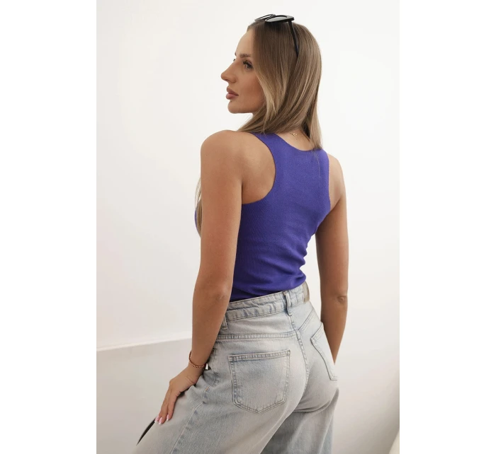 Dámská pruhovaná top na ramínkách s ozdobnou nášivkou tmavě fialová