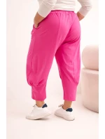 Dámské kalhoty Plus Size s nízkým sedem a gumou v pase růžové