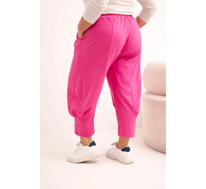 Dámské kalhoty Plus Size s nízkým sedem a gumou v pase růžové