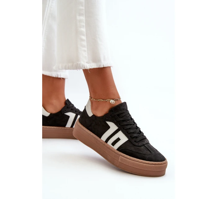 Dámské kožené tenisky na platformě černé Zazoo N1095S2 Dámské kožené tenisky na platformě černé Zazoo N1095S2