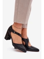 Kožené Lodičky Na Podpatku S Přezkou model 21691328 Černé - VINCEZA