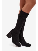 kozačky na podpatku Eko semiš černé model 21715273 - Boto