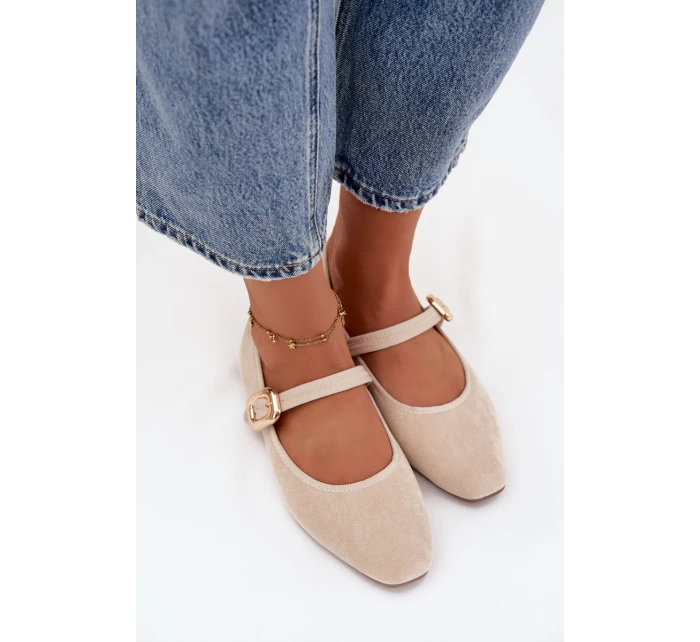 Baleríny S Páskem A Zlatým Přezkou Eko Semišové Světle Béžové model 21744506 - Boto