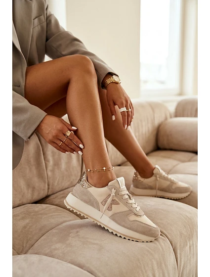 Kožené Semišové Dámské Tenisky Na Platformě  Béžové model 22073057 - VINCEZA
