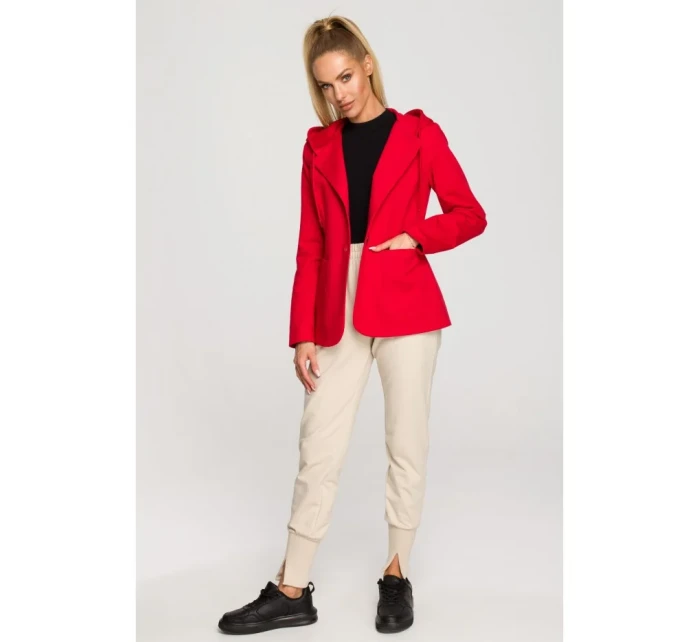 M691 Blejzr s kapucí a jedním knoflíkem - červený