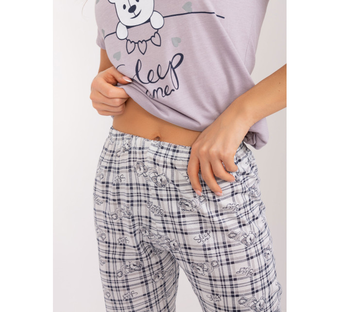 Zaprášené fialové dámské pyžamo s kostkovanými kalhotami