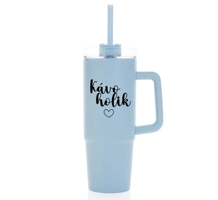 KÁVOHOLIK - světle modrý cestovní termohrnek s průhledným víčkem 900 ml