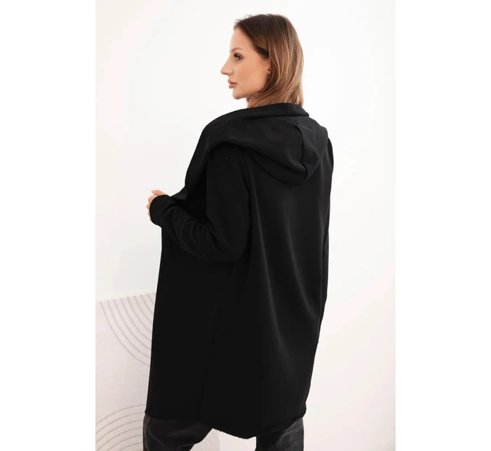 Dámská bunda z bavlny s kapucí a prodlouženým předním dílem černá Dámská bunda z bavlny s kapucí a prodlouženým předním dílem černá