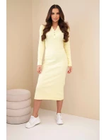 Dámská bavlněná šaty s dlouhým rukávem a výstřihem na knoflíky žlutá