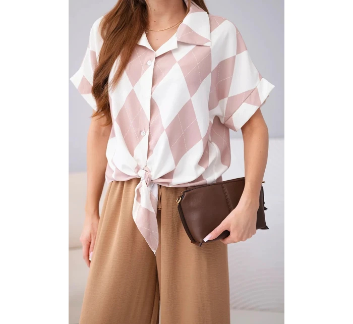 Komplet dámský viskózový košile s vázáním a kalhoty s gumou mátová