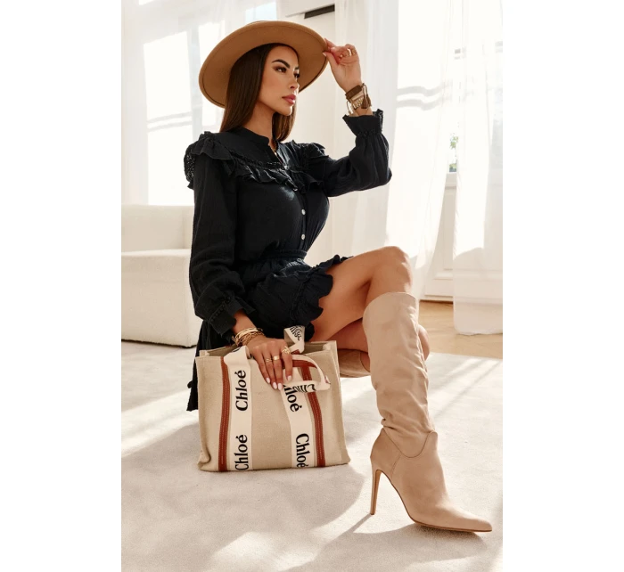 Klasické Semišové černé Boty Na Béžový model 21595587 - Boto