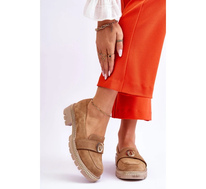 Elegantní mokasíny tmavě béžové semišové model 21613258 - Boto