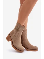 Zateplené dámské boty na podpatku béžové model 21673982 - Boto Zateplené dámské boty na podpatku béžové model 21673982 - Boto