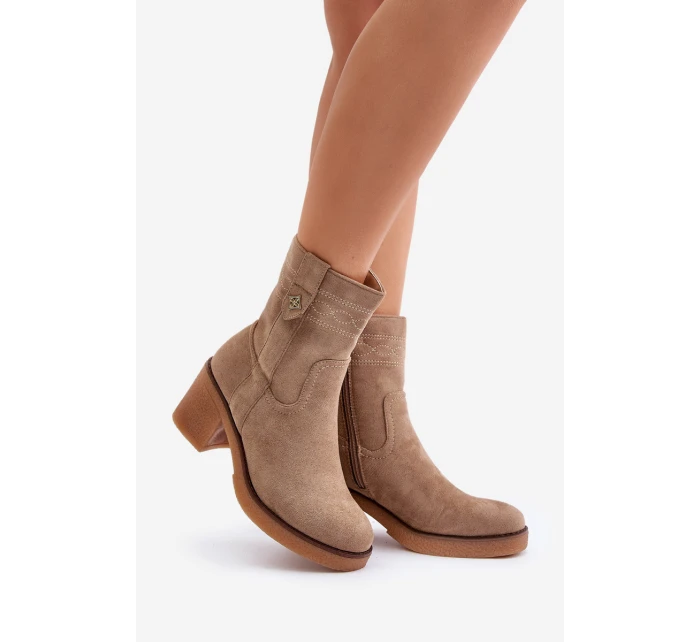 Zateplené dámské boty na podpatku béžové model 21673982 - Boto Zateplené dámské boty na podpatku béžové model 21673982 - Boto