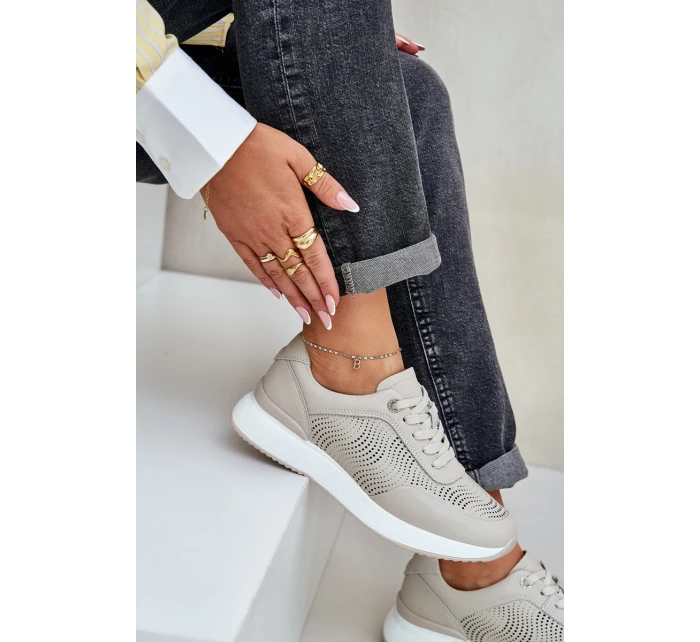 Kožené Sportovní Boty Tenisky Dámské model 21686175 Béžové - S.Barski