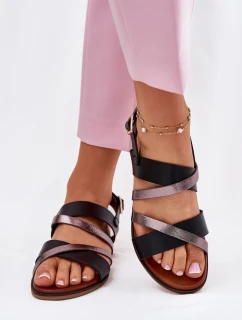 Dámské Sandály Na Plochém Podpatku S Pásky Černé model 21697516 - SERGIO LEONE