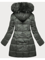 Prošívaná dámská zimní bunda v khaki barvě s kapucí (aura)
