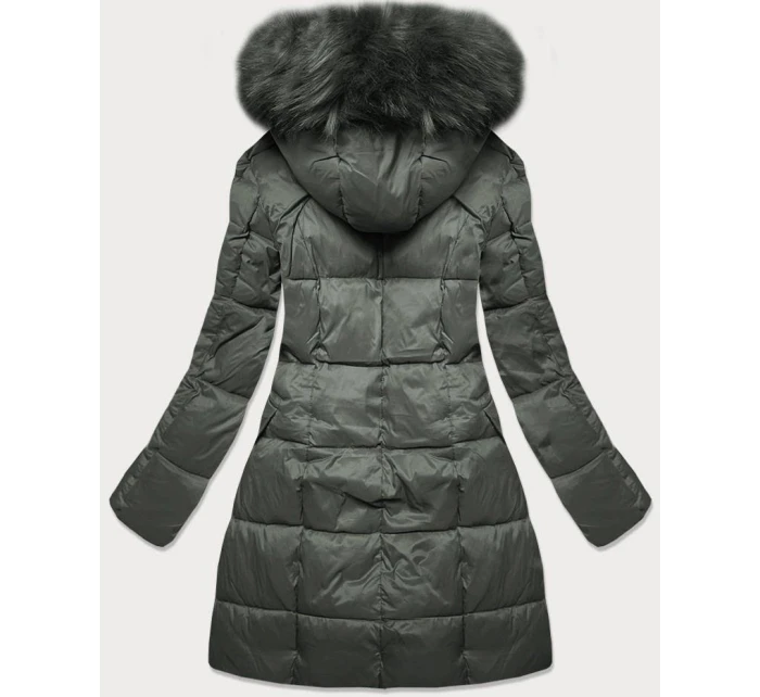 Prošívaná dámská zimní bunda v khaki barvě s kapucí (aura) Prošívaná dámská zimní bunda v khaki barvě s kapucí (aura)