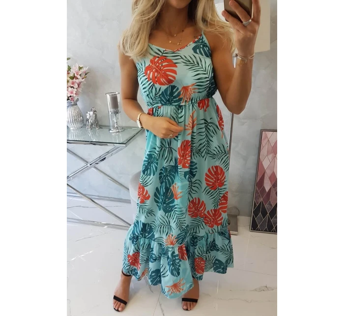 Šaty s motivem listů v mátové barvě Šaty s motivem listů v mátové barvě