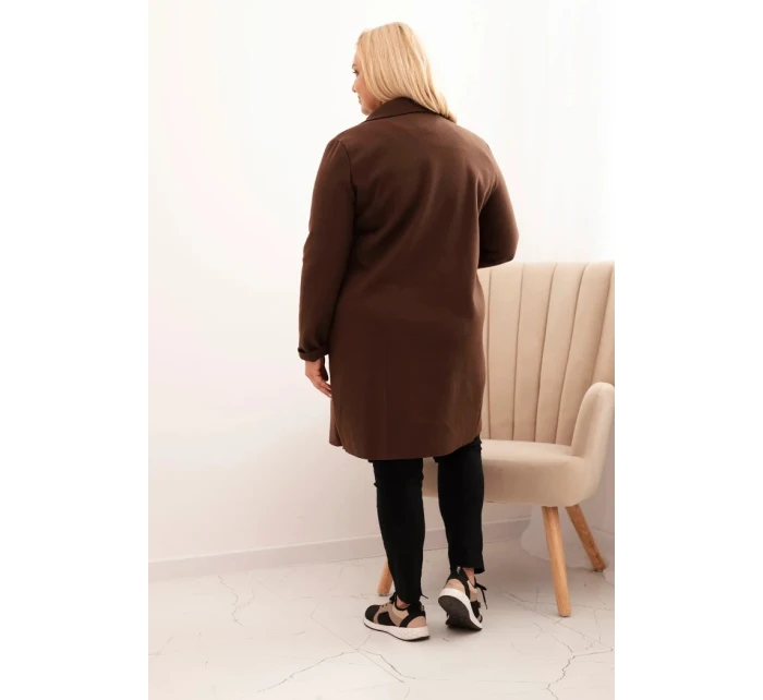 Dámský elegantní kabát Plus Size s límcem a velkými kapsami hnědý Dámský elegantní kabát Plus Size s límcem a velkými kapsami hnědý