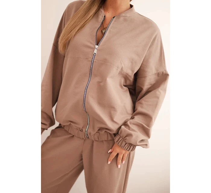 Dámská souprava bavlněná s širokými nohavicemi a mikinou na zip fango