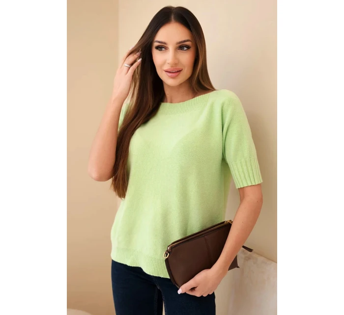 Dámský svetr z viskózy s krátkým rukávem pistáciový