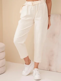 Dámské model 21961360 kalhoty s páskem světle béžové - K-Fashion