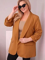 Elegantní dámské sako Plus Size tmavě camelové