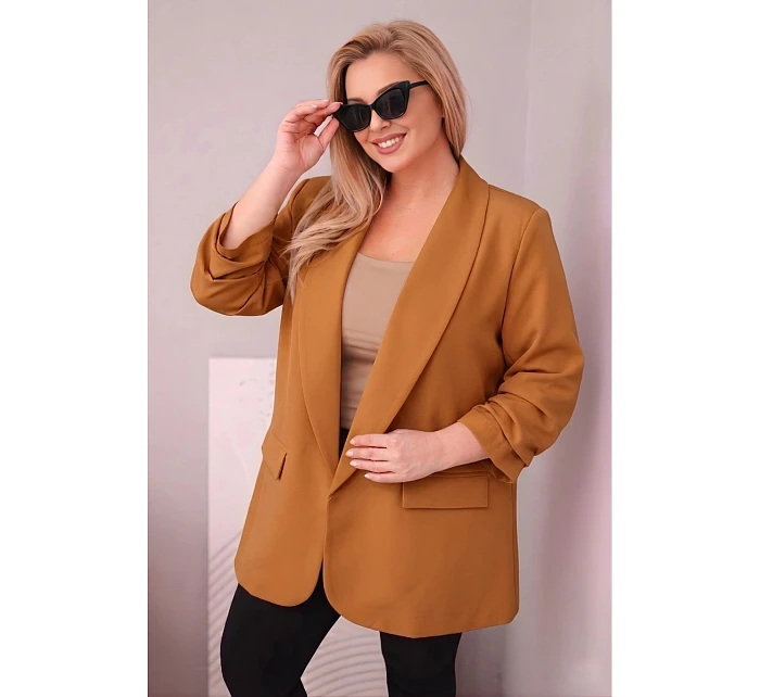 Elegantní dámské sako Plus Size tmavě model 22103459 - K-Fashion