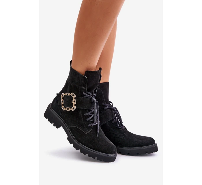 Velurové Kozačky S Přezkou Černé model 21675541 - Zazoo