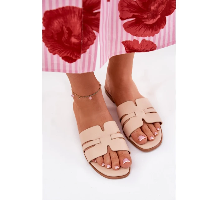 Dámské Pantofle Na Plochém Podpatku S Eko Kůže Béžové model 21688599 - Boto