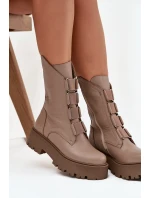 Dámské kotníkové boty z pravé kůže na platformě Zazoo 3795 béžové