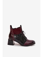 Zazoo 60503 kožené kotníkové boty na podpatku vyhřívané bordó