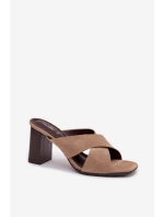 Dámské sandály na podpatku tmavě béžové Denessa