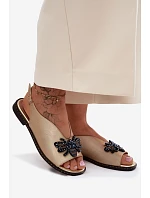 Třpytivé dámské sandály s ozdobou Ploché zlaté Russona