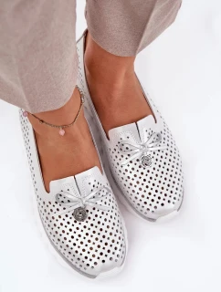 Dámské ažurové polobotky z přírodní kůže – stříbrné