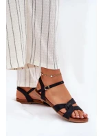 Dámské lesklé ploché sandály S.Barski – černé