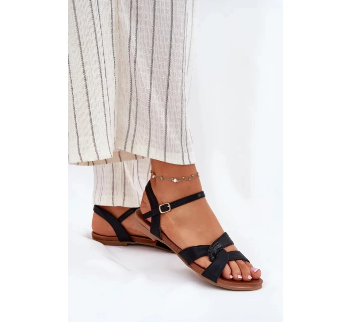 Dámské lesklé ploché sandály S.Barski – černé