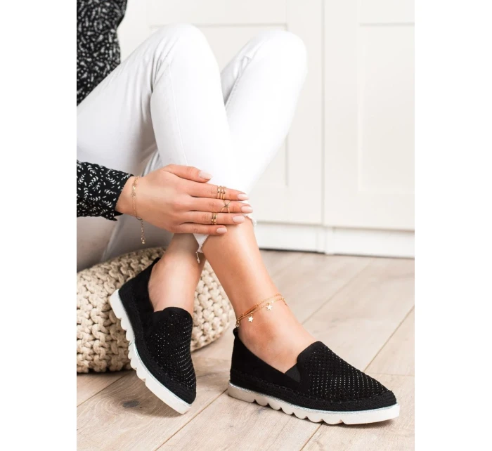 Exkluzívní dámské černé polobotky bez podpatku Exkluzívní dámské černé polobotky bez podpatku