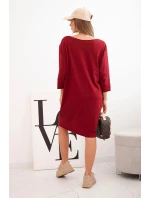 Dámská Plus Size z bavlnou s střihem a rukávem 3/4 bordová model 21337232 - K-Fashion