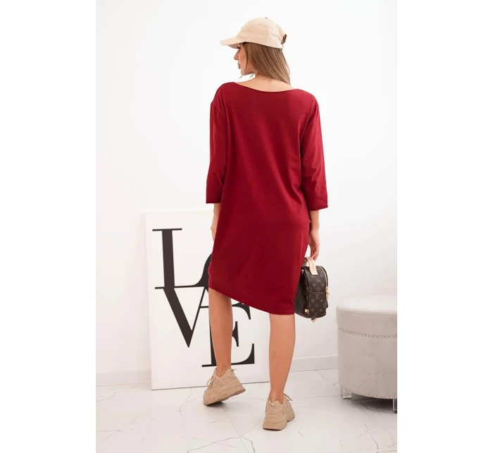 Dámská Plus Size z bavlnou s střihem a rukávem 3/4 bordová model 21337232 - K-Fashion