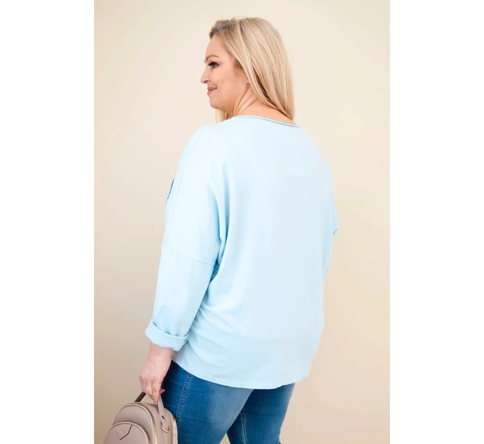 Dámská bavlněná blůza Plus Size s výstřihem do V modrá