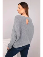 Svetr dámský z mohéru s nařasenými rukávy a výstřihem na zádech tmavě šedý