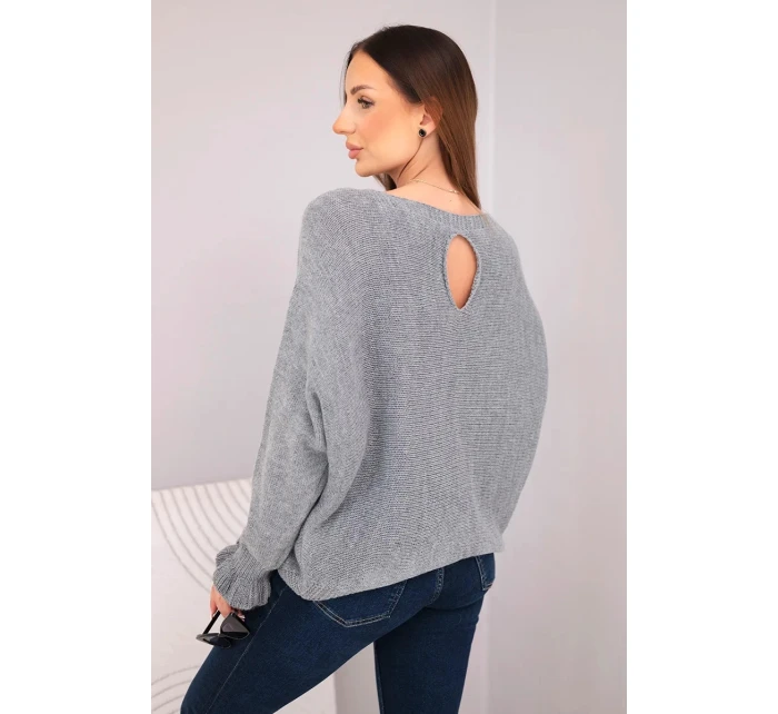 Svetr dámský z mohéru s nařasenými rukávy a výstřihem na zádech tmavě šedý